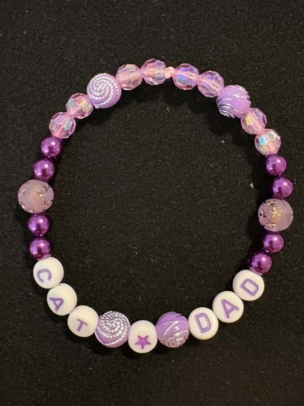 Handmade “Cat Dad” Stretch Bracelet – Purple Cat Lover Bracelet